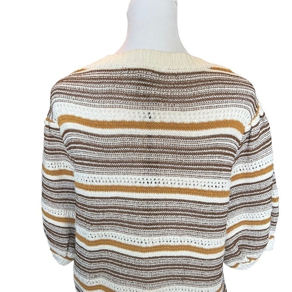 House of Harlow 1960 - NWT Puff Sleeve Stripe Chocolate Brown Cardigan Sz M - Picture 5 of 8